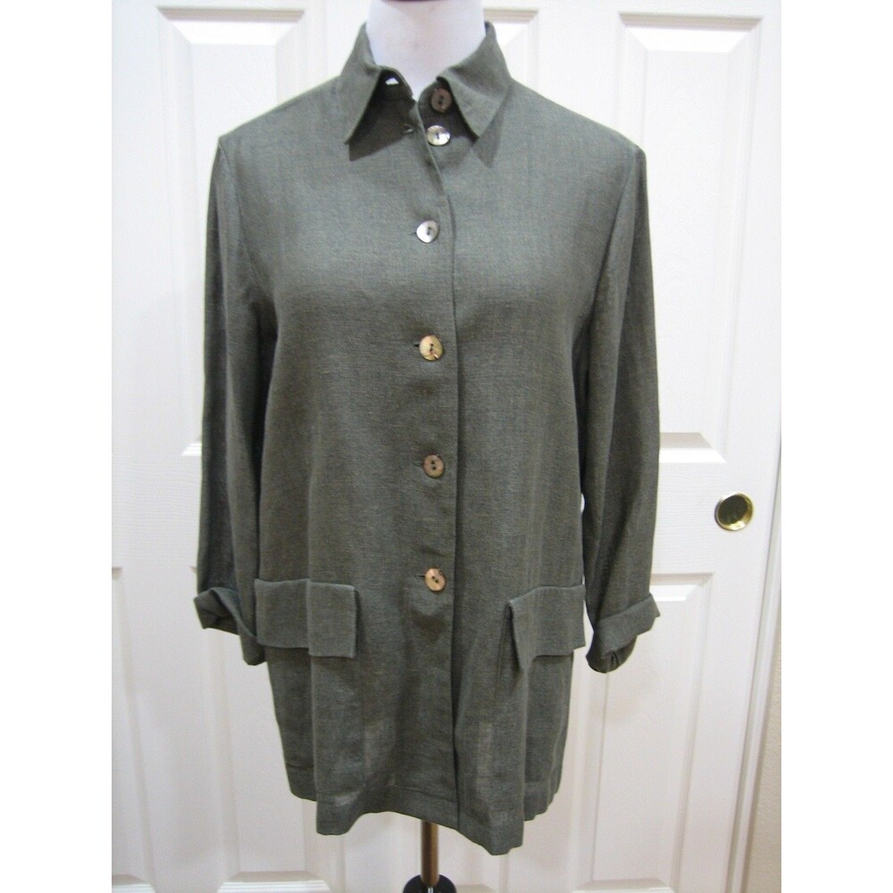 ART TO WEAR HARARI GREEN MARLED LINEN  TOP/JACKET POCKETS SIZE S